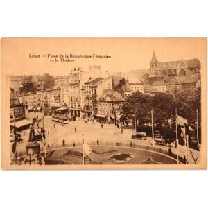 Liége Place de la Republique Française et le Théâtre Postcard
